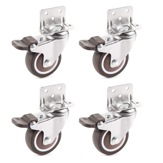 Lot De 4 Roulettes Pivotantes De 5 Cm Avec Frein, En Tpe, Silencieuses Et En Forme De L, Idéales Pour Lit Bébé, Chariot De Supermarché Ou Meuble De Cuisine.