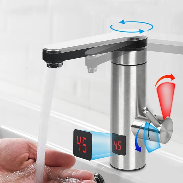 Robinet Électrique, Robinet En Acier Inoxydable 3,3 Kw, Robinet Électrique Avec Chauffe-eau Continu Intégré, Chauffe-eau En Temps Réel, Affichage Intelligent De La Température Par Led [