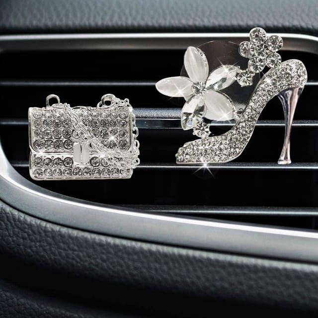Accessoire De Voiture Brillant Talon Aiguille Et Sac Magique Pour Bouche D Aération Strass Pour Femme Décoration Intérieure