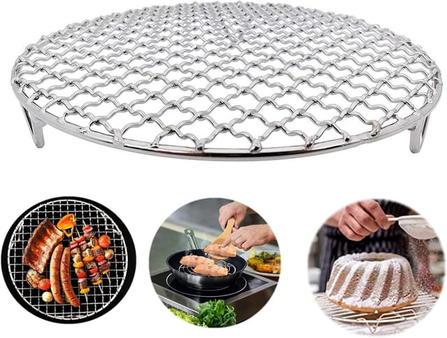 Grille De Cuisson Ronde En Acier Inoxydable Pour Friteuse À Air, Support Pour Cuisson Vapeur, Refroidissement Et Séchage