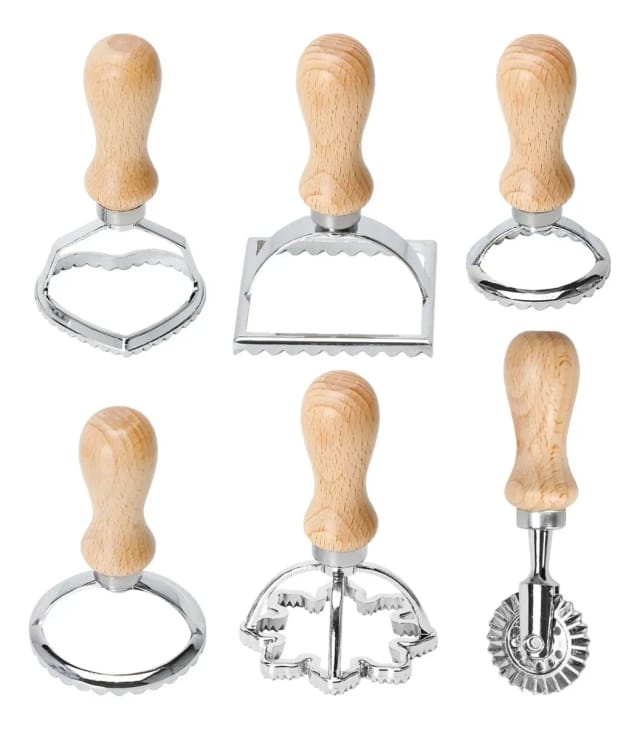 Ensemble De 6 Moules À Pâtes Avec Poignée En Bois De Qualité Supérieure, Presse À Biscuits Durable, Emporte-pièce Pour Raviolis Avec Rouleau, Accessoire De Cuisine