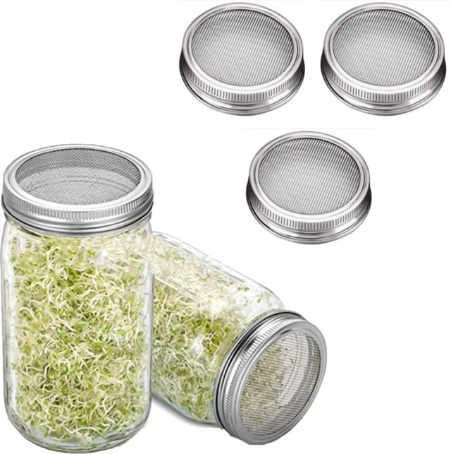 Lot De Trois Couvercles Pour Bocaux À Germer En Acier Inoxydable Pour Pousses De Graines Salades Et Germination Maison