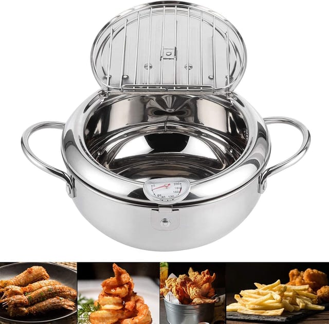 Poêle À Frire Japonaise Profonde En Acier Inoxydable Avec Thermomètre Pour Induction Et Gaz Mini Friteuse Pour Cuisine Saine Et Croustillante