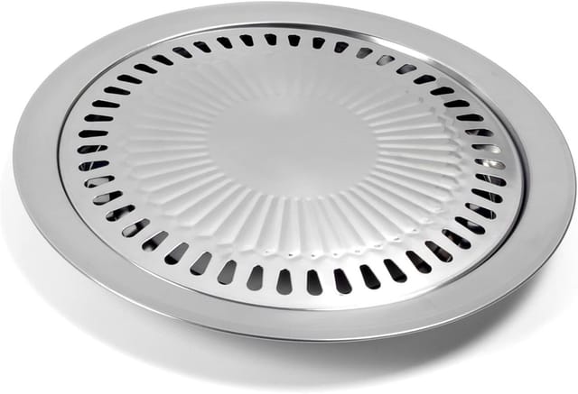 Poêle À Barbecue Coréenne Ronde En Acier Inoxydable Anti Adhérente Pour Cuisson De Viande Et Légumes Pour Camping Et Grillades En Extérieur