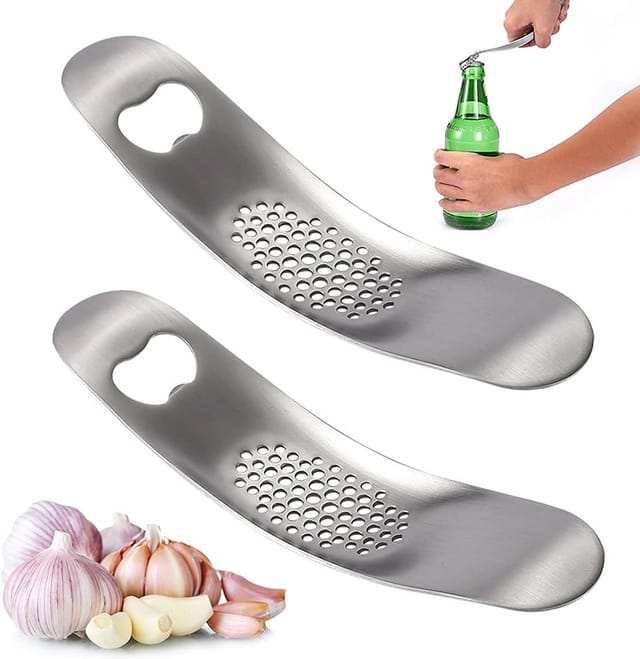 Lot De Deux Presse Ails Courbes En Acier Inoxydable Pour Cuisine Avec Ouvre Bouteille Robuste Et Durable Pour Lave Vaisselle