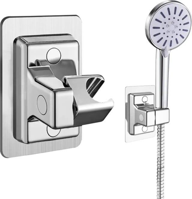 Support De Pommeau De Douche À Ventouse Rotatif Réglable Sans Perçage Argenté Pour Salle De Bain Fixation Solide Et Amovible