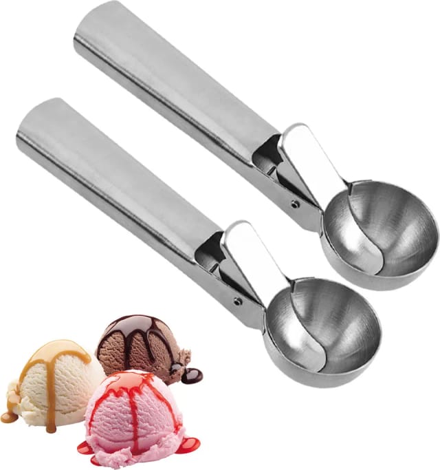 Lot De Deux Cuillères À Glace En Acier Inoxydable Avec Éjecteur Pour Yaourt Et Melon Outil De Cuisine Pour Glaces Et Sorbets