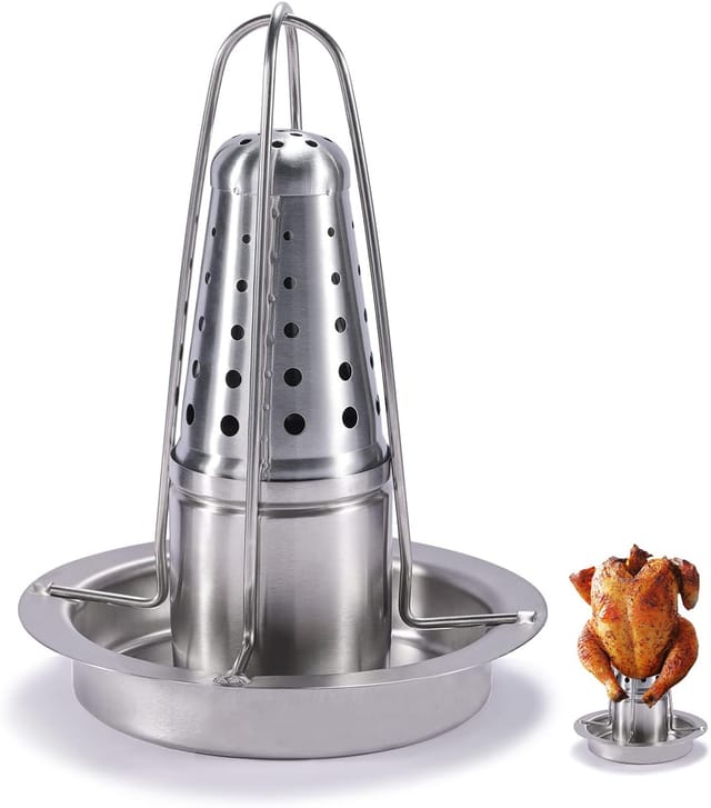 Grille À Poulet En Acier Inoxydable, Support Pour Bière Canette Et Volaille, Cuisson Rôtie Avec Récipient À Arômes