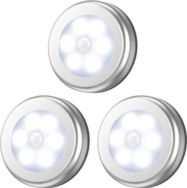 Lot De 3 Veilleuses À 6 Led Avec Détecteur De Mouvement, Allumage/extinction Automatique Pour Couloir/cuisine/chambre/escalier/placard (argenté, Lumière Blanche)