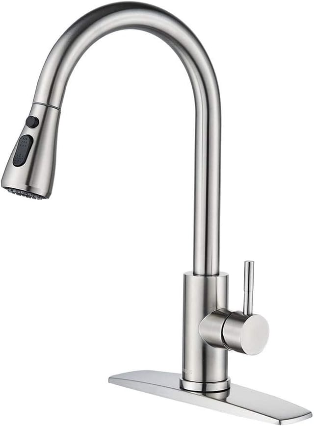 Robinet De Cuisine Avec Douchette Nickel Brossé Haut Arc Mitigeur Simple Pourvier Moderne En Acier Inoxydable Pour Camping Car