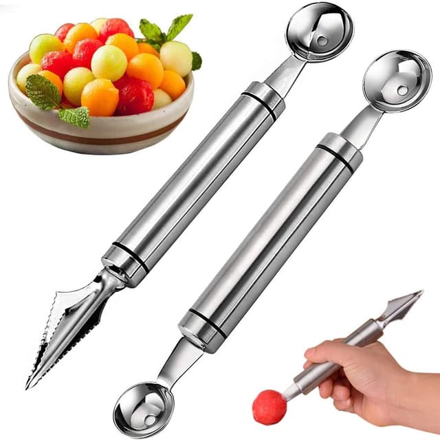 Lot De Deux Outils De Sculpture Sphérique Pour Fruits En Acier Inoxydable Accessoire Pour Salades Et Préparations Diy