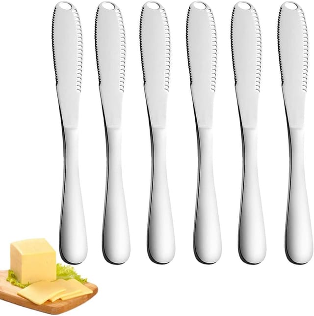 Lot De Six Couteaux À Beurre Trois En Un Avec Bord Dentelé Pour Tartiner Et Couper Les Fruits Et Fromages Accessoire De Cuisine Polyvalent