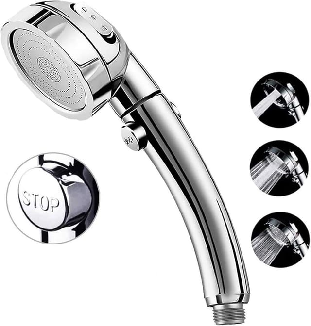 Pommeau De Douche Haute Pression Trois Jets Avec Bouton D Arret Et Réglage De Debit Pour Salle De Bain Economie Deau