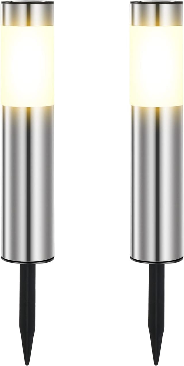 Lot De Deux Lampes Solaires En Acier Inoxydable Pour Jardin Lumière Chaude Étanche Pour Terrasse Et Cheminée Extérieure