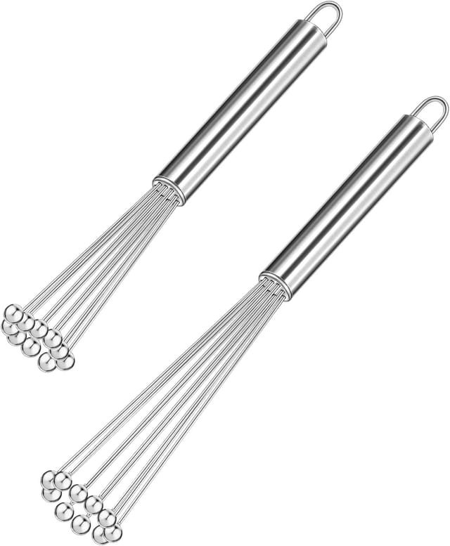 Ensemble De 2 Fouets De Cuisine À Billes En Acier Inoxydable, Comprenant Un Petit Fouet À Billes Et Un Fouet À Œufs En Fil De Fer, Pour Cuisiner, Mélanger, Fouetter, Battre Et Remuer.