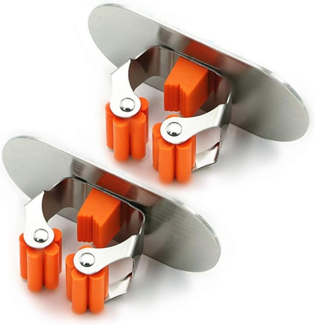 Lot De 2 Supports Muraux Adhésifs Pour Balai Et Serpillière En Acier Inoxydable Brossé 304, Fixation Facile Pour Outils De Jardin