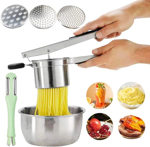 Presse-pommes De Terre, Presse À Spaetzle, Presse-pommes De Terre En Acier Inoxydable, Compatible Lave-vaisselle Avec 3 Tamis À Spaetzle Interchangeables, Presse-spetzle En Acier Inoxydable