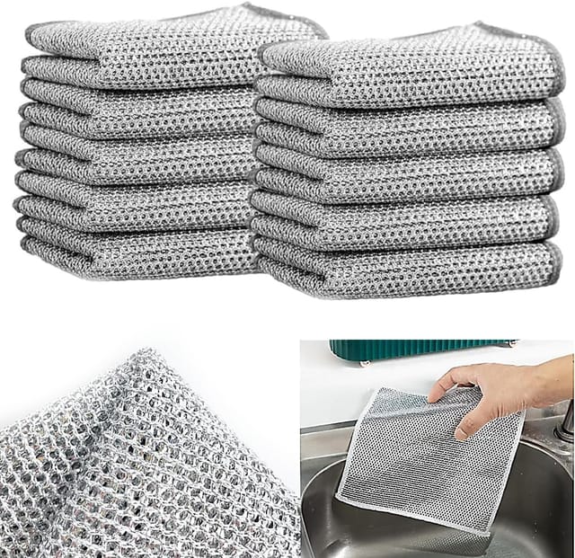 Chiffon À Vaisselle En Laine D'Acier, Éponge À Récurer Antiadhésive En Acier, Chiffon De Nettoyage En Fil Métallique Spécifique À La Cuisine, Chiffon En Fil D'Argent Double Face (10 Pièces)