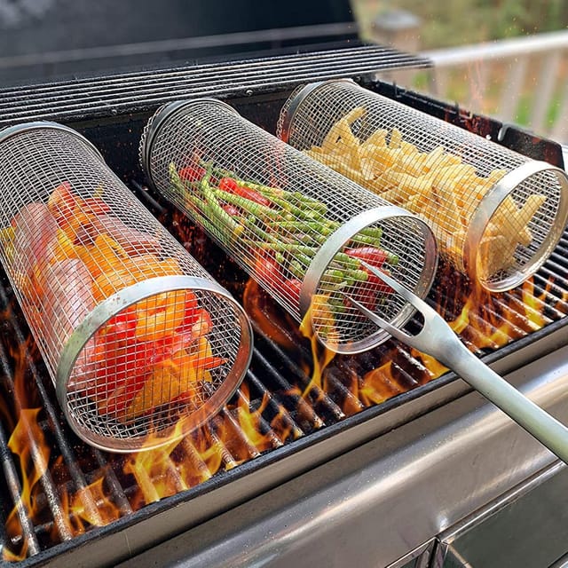 Panier De Barbecue Rotatif En Acier Inoxydable Pour Grillades De Légumes Et Poisson Accessoire Pour Cuisson En Extérieur Et Barbecue