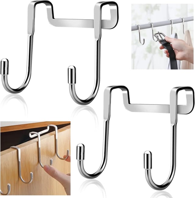 Lot De 2 Crochets De Porte Double En Acier Inoxydable Sans Perçage, Pour Cuisine, Salle De Bain Et Salon