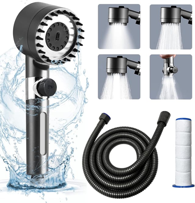 Pommeau De Douche, Pommeau De Douche Économique, Douchette Haute Pression Avec Flexible De 1,5 M Et 2 Filtres, 3 Types De Jets, Pommeau De Douche Massant, Douche Effet Pluie Économique