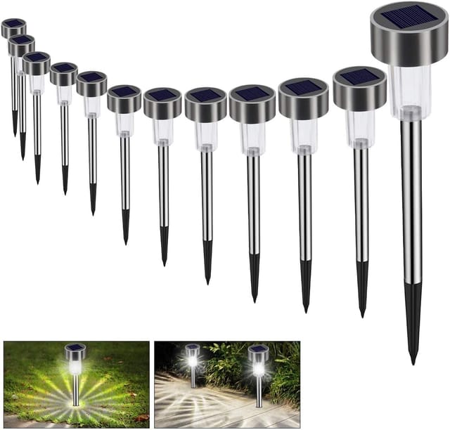 Lampe Solaire De Jardin Led, Lot De 12, Économie D'Énergie, Étanche Ip65, En Acier Inoxydable, Idéale Pour Terrasse Et Pelouse.