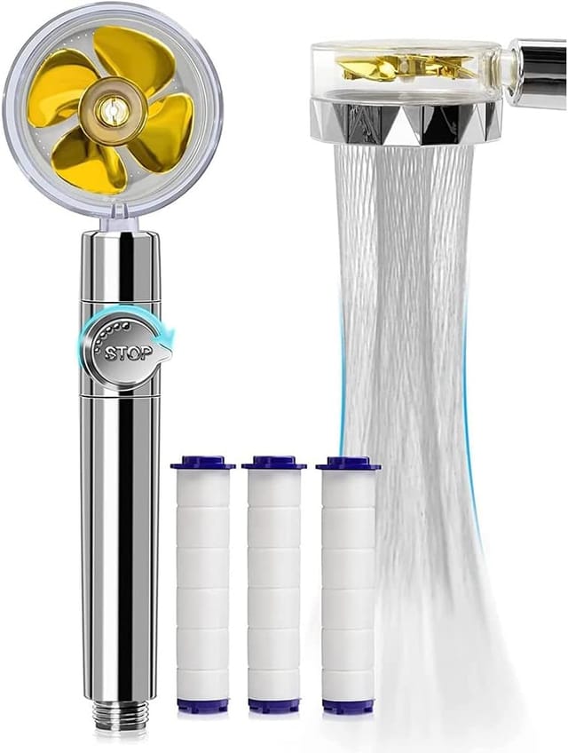 Pommeau De Douche Haute Pression, Douchette Avec Souffleur Turbo, Ensemble De Douche Hydrojet Avec 3 Filtres Et Interrupteur Pause, Pommeau De Douche Turbo