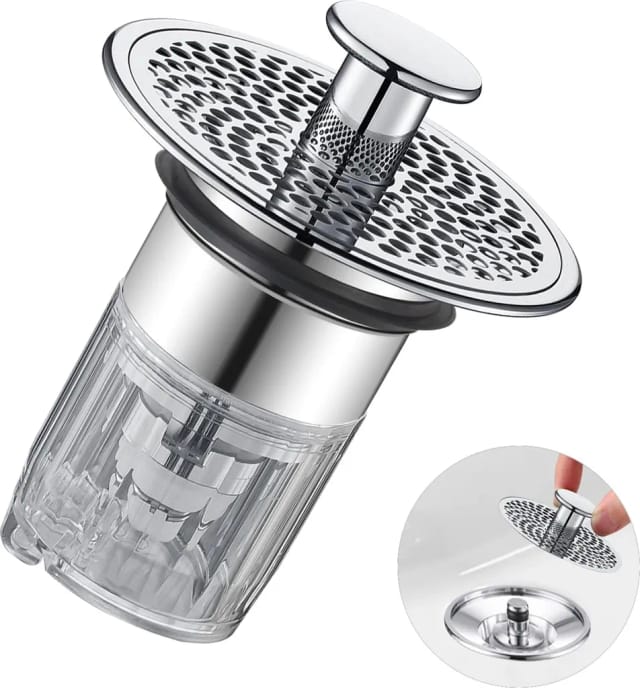 Bouchon D Évier Pop Up Avec Filtre Anti Obstruction Pour Diamètre Trente Quatre À Trente Sept Millimètres Argenté Pour Lavabo