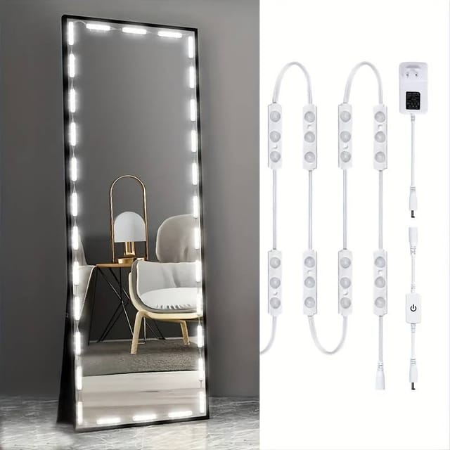 Ensemble De Miroir De Maquillage Led Avec Éclairage Intégré, Lampe De Miroir De 3 M À Intensité Variable, Miroir Pleine Longueur Et Éclairage Pour Miroir De Salle De Bain