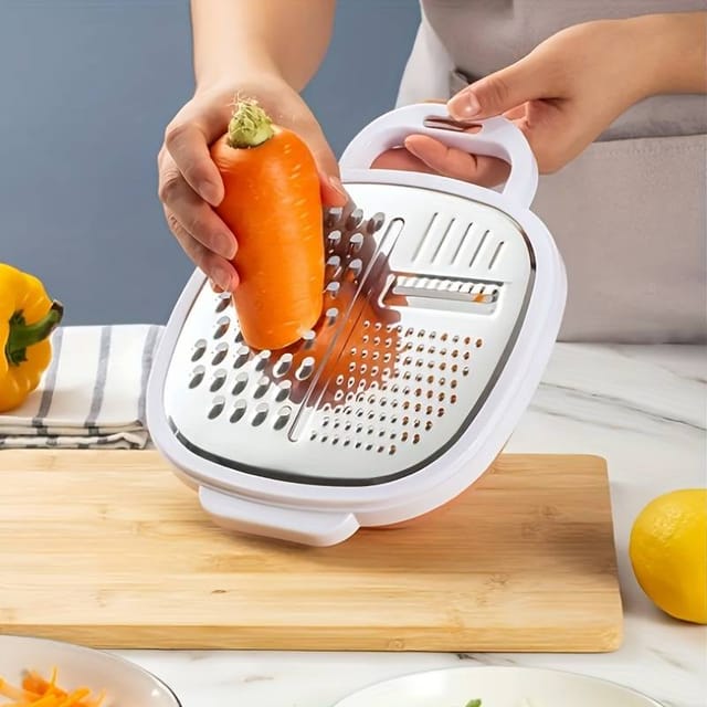 Coupe-légumes Multifonction Avec Couvercle Et Panier D'Égouttage - Hacher, Trancher, Brosser Et Râper - Indispensable En Cuisine