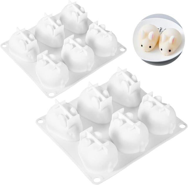 Lot De Deux Moules En Silicone Forme Lapin Avec Six Cavités Pour Gâteaux Et Mousses Accessoire De Pâtisserie Réutilisable Pour Desserts