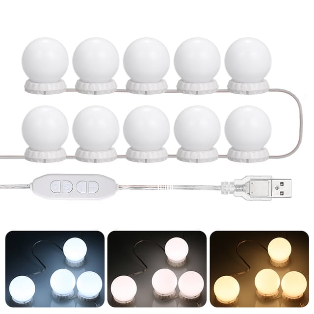 Ensemble D'Éclairage Led Pour Coiffeuse Avec 10 Led, 10 Lampes Et 3 Moniteurs, Interrupteur Usb Pour L'Application Du Maquillage