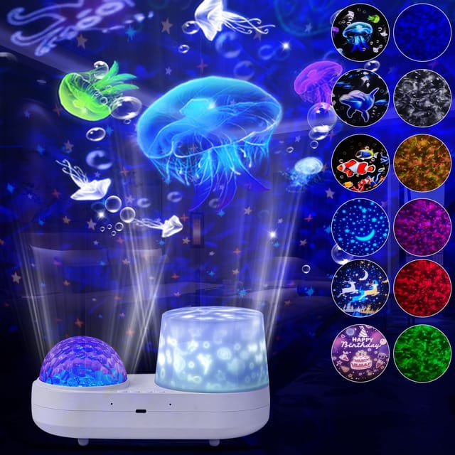 Projecteur Veilleuse, Projecteur Ciel Étoilé Océan Pour Enfants, Avec Câble Usb, Rotation À 360°, 6 Films Et 10 Couleurs De Vagues, Lampe D'Ambiance Pour Chambre.