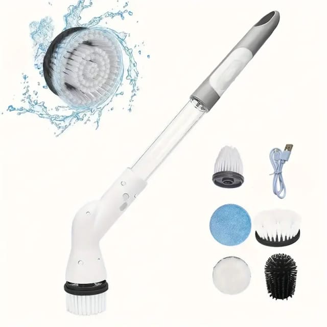 Nettoyeur Électrique Sans Fil Avec Six Brosses Interchangeables Manche Long Réglable Pour Salle De Bain Cuisine Et Carrelage