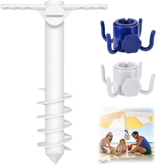Support De Parasol De Jardin Avec Poignée Et Deux Crochets, Piquet De Support Pour Parasol De Plage, Pied De Parasol, Pour La Plage, Le Sable, La Pelouse, Etc., Pour Mât De 20 À 35 Mm.