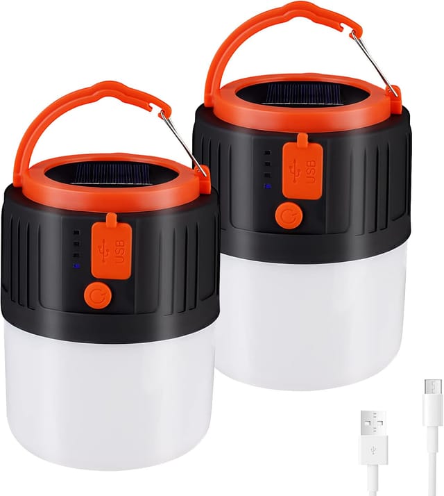 Lot De 2 Lampes De Camping Solaires Rechargeables 2400 Mah, 5 Modes, Ip65 Étanche Pour Randonnée Et Pêche