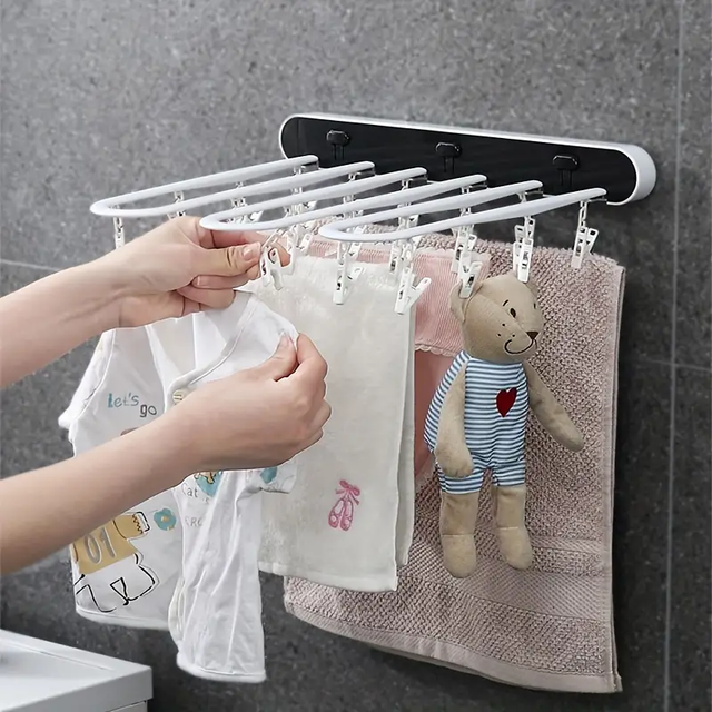 Étendoir À Linge Mural Pliable Avec Crochet, Facile À Installer, Suspension Stable