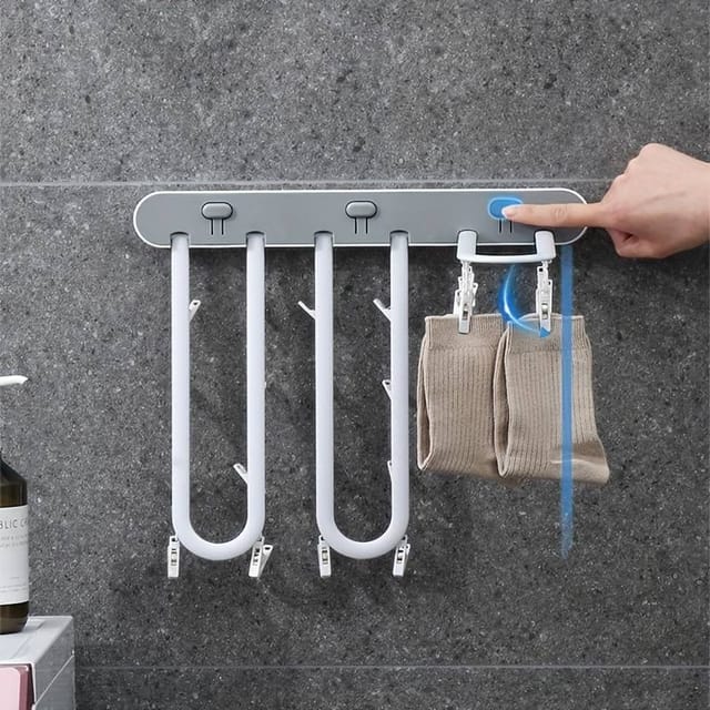 Étendoir À Linge Mural Pliable Avec Crochets, Facile À Installer Et Stable.