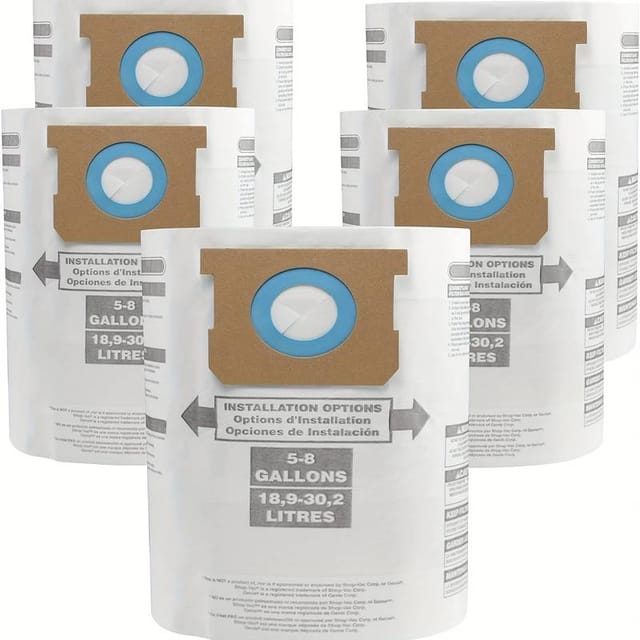 Lot De 5 Sacs Pour Aspirateur D'Atelier (5 À 8 Gallons) : Type E (90661, 9066133) Et Type H (90671, 9067133) Références : Vf2004, Vhbs Vdbs. Sacs Filtrants Jetables Haute Efficacité Pour Aspirateur