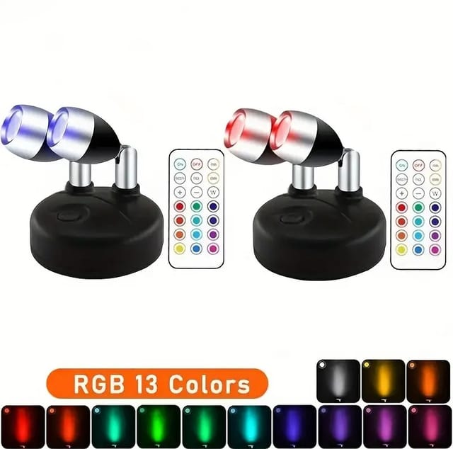 Veilleuse Led Rgb Rotative Sans Fil - Projecteur Piles Pour Tableaux, Placards Et Ambiance