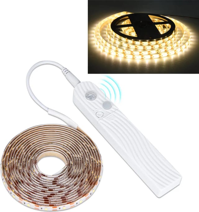 Bandeau Led Trois Mètres Avec Détecteur De Mouvement Alimentation Par Piles Pour Éclairage De Placard Lumière Chaude