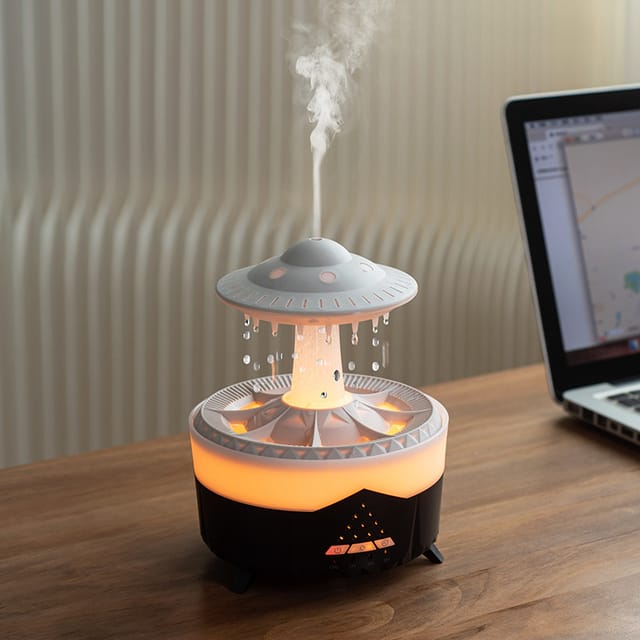 Humidificateur À Effet Pluie Goutte À Goutte, Diffuseur De Pluie Nocturne 7 Couleurs Avec Télécommande Et Minuterie, Lampe Diffuseur Champignon, Sons De Pluie Pour S'Endormir, Fontaine De Bureau