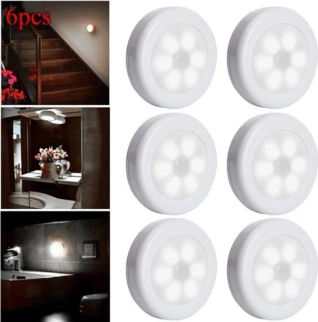 Lot De 6 Veilleuses À 6 Led Avec Détecteur De Mouvement, Allumage/extinction Automatique Pour Couloir/cuisine/chambre/escalier/placard (blanc, Lumière Blanche)