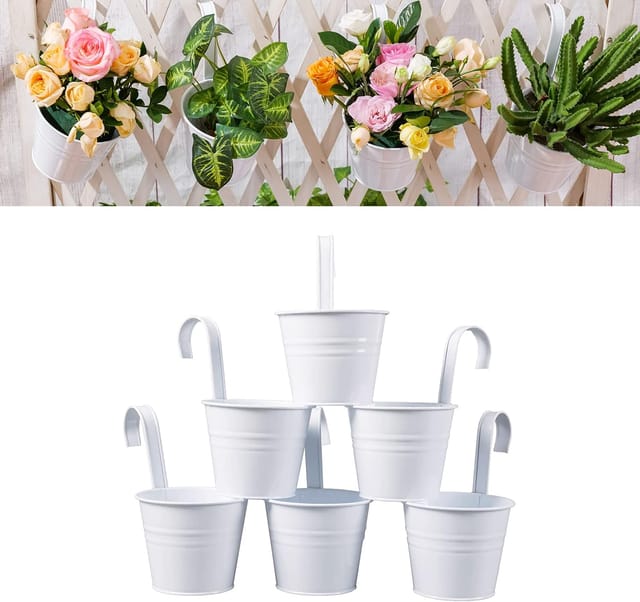 Lot De Six Suspensions Pour Plantes En Métal Avec Crochet Amovible Et Trou De Drainage Pour Balcon Et Jardin Support Pour Pots De Fleurs
