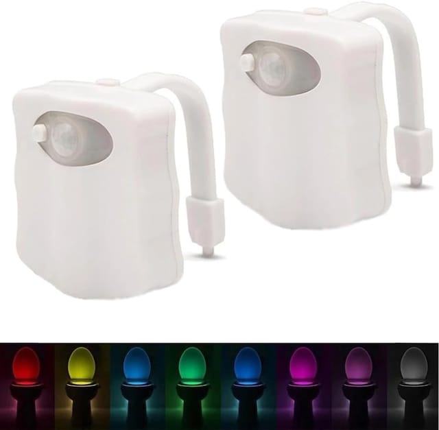 Veilleuse Led À Détecteur De Mouvement Pour Salle De Bain – Éclairage De Cuvette De Toilette 8 Couleurs, Incluant 2 Lampes D'Ambiance Pour Le Couvercle Des Toilettes