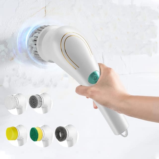 Brosse Électrique Avec 5 Têtes, Nettoyeur Pour Vaisselle, Douche Et Toilettes, Rechargeable
