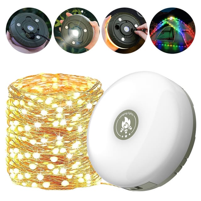 Guirlande Lumineuse De Camping, Rangement Rapide, Lanternes De Camping Étanches 2 En 1 Pour Le Camping, Noël Et Les Activités De Plein Air (guirlande Lumineuse De 20 M (lumière Chaude))