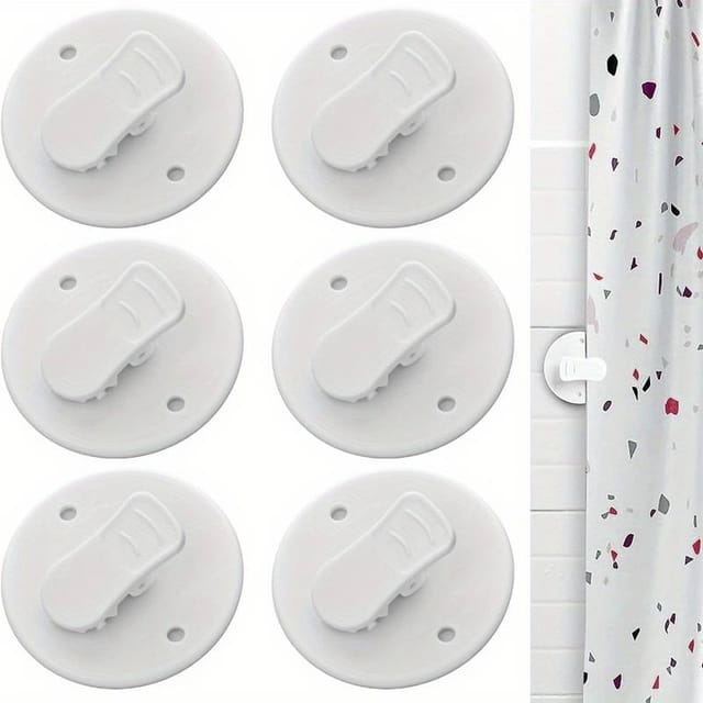 Lot De 6 Pinces Pour Rideau De Douche, Clips Adhésifs Anti-éclaboussures Pour Rideau De Douche, Fixation Pour Rideaux De Douche Et Autres Rideaux...