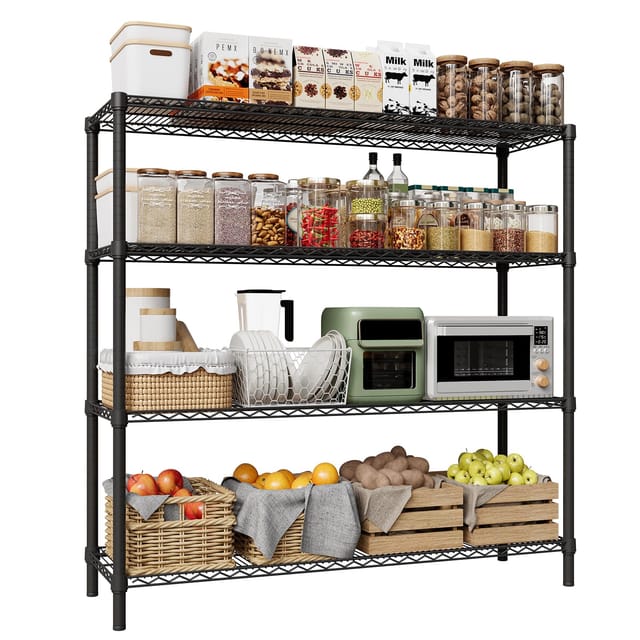 4-stufiges Metall-stehregal 120x45x150 Cm – 1500 Kg Tragkraft, Höhenverstellbar, Nivellierfüße – Für Garage, Küche, Keller – Schwarz