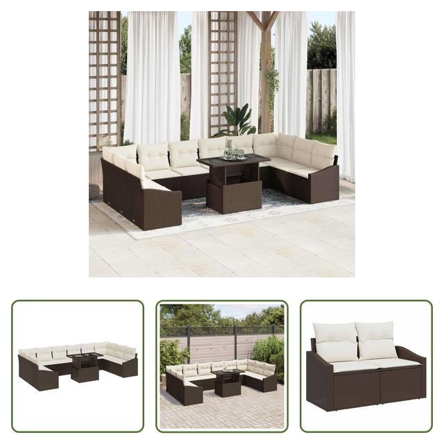 Terrassensofa - Garten-sofa-set Mit Kissen Mit Speicher 11 Pcs Braun Und Creme
